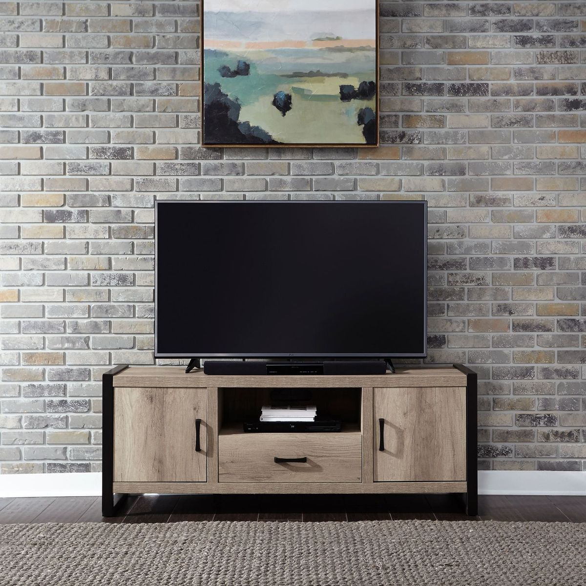Liberty Furniture Sun Valley 64 Inch TV Console w/ Faux Metal in Sandstone
