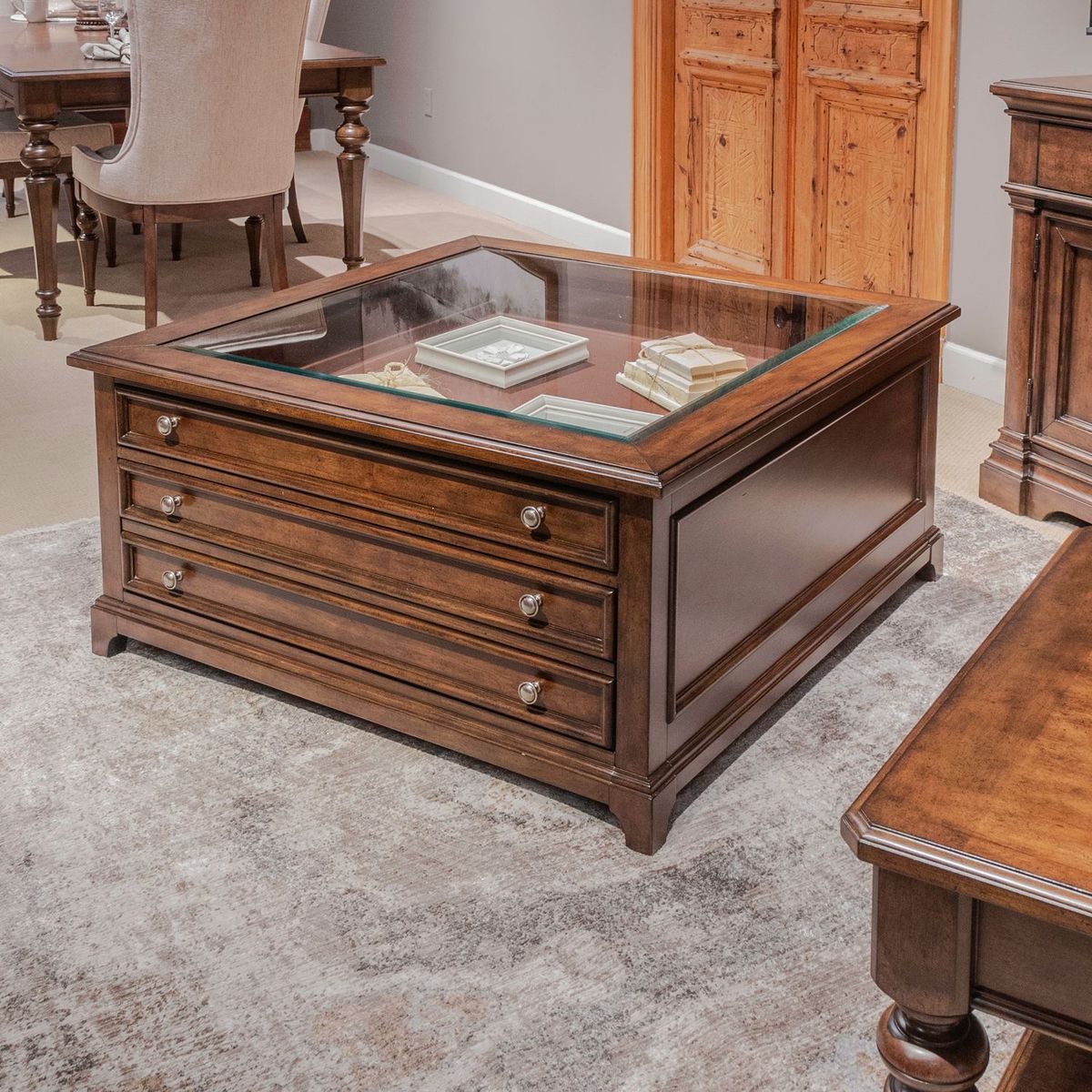Liberty Furniture Arden Road Square Collector Cocktail Table in Satin Cherry
