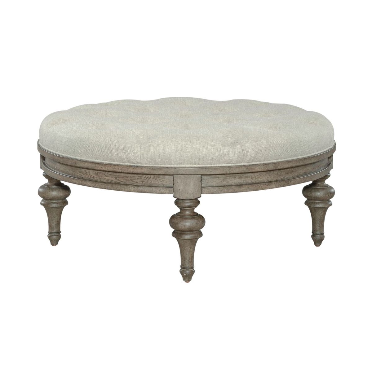 Liberty Furniture Americana Farmhouse Round Cocktail Ottoman in Dusty Taupe