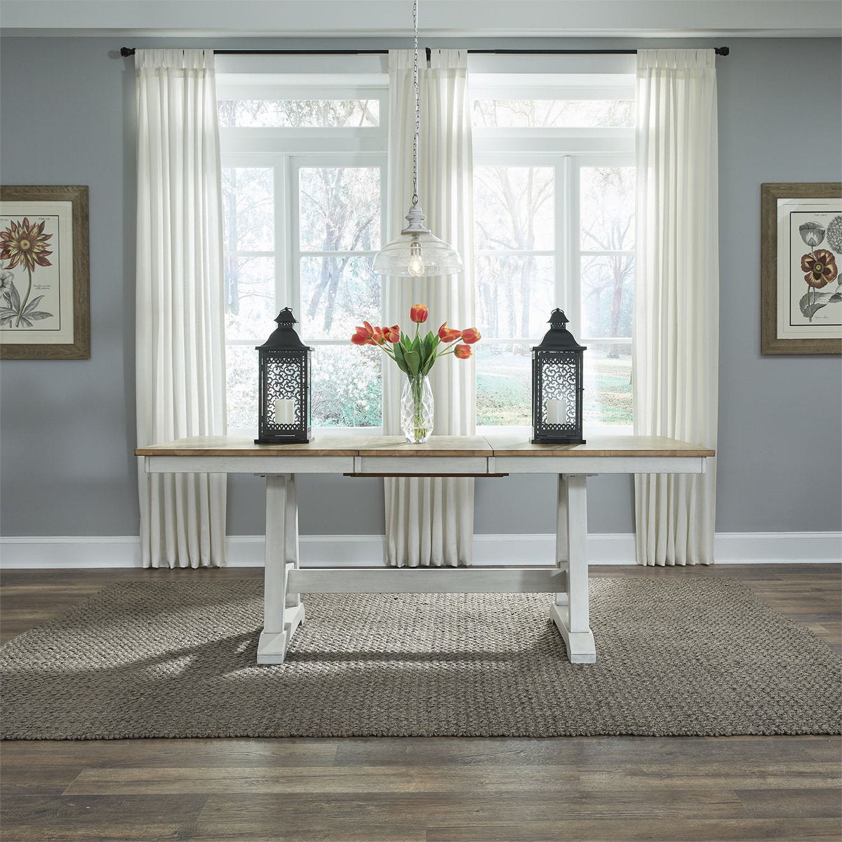 Liberty Furniture Lindsey Farm Trestle Dining Table in Weathered White & Sandstone