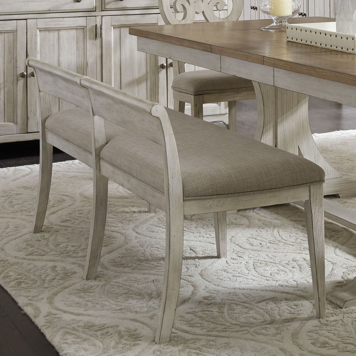 Liberty Furniture Farmhouse Reimagined Upholstered Bench (RTA) in Antique White image