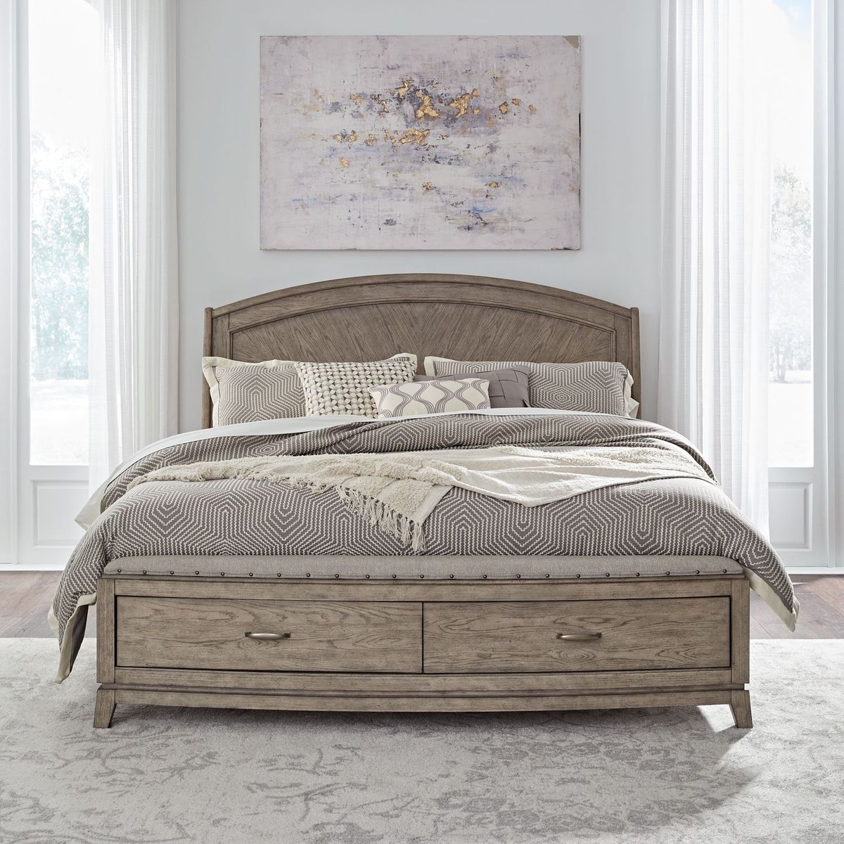 Liberty Furniture Avalon King Panel Storage Bed in Burnished Beige