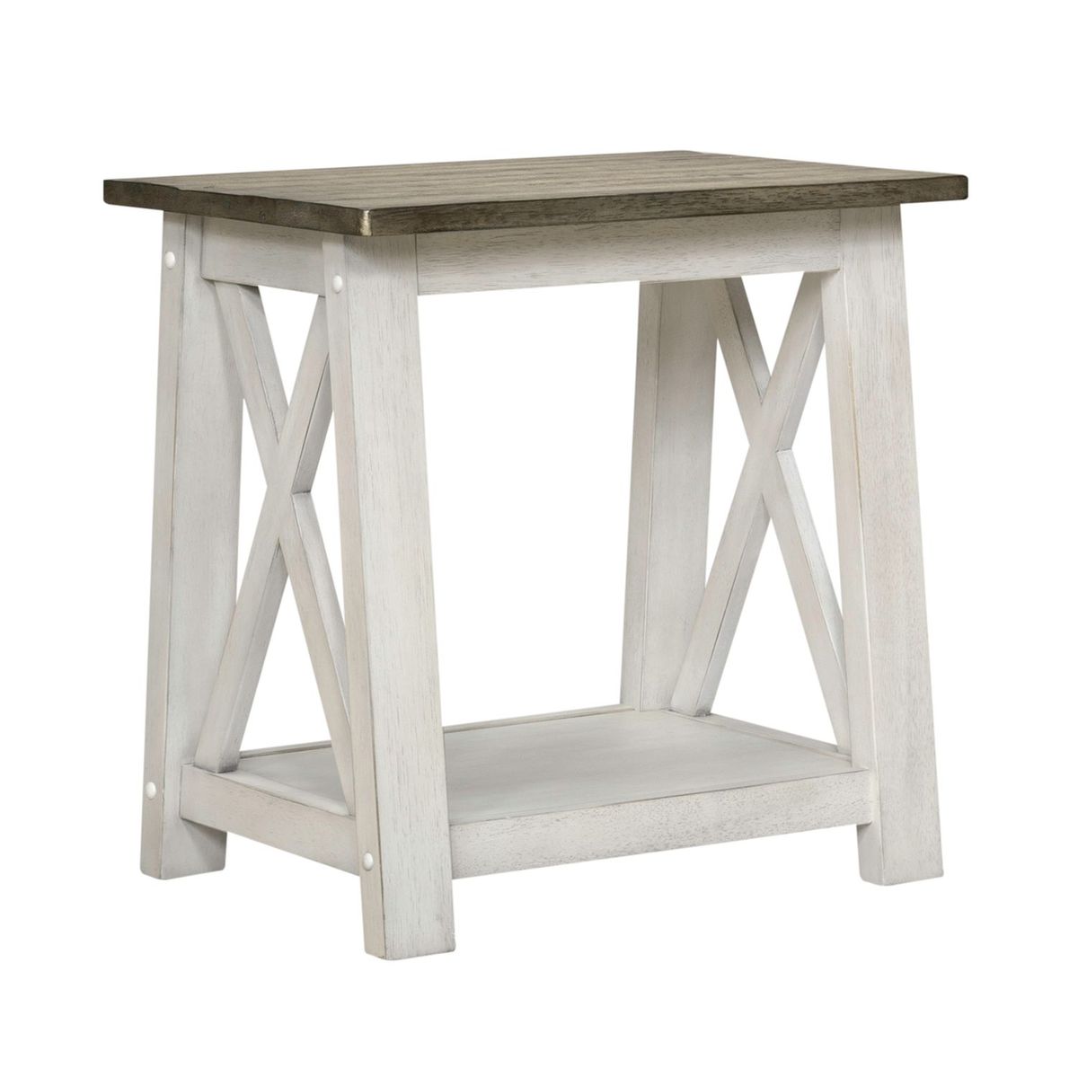 Liberty Furniture Laurel Bluff End Table in Antique White with Dusty Gray Top image