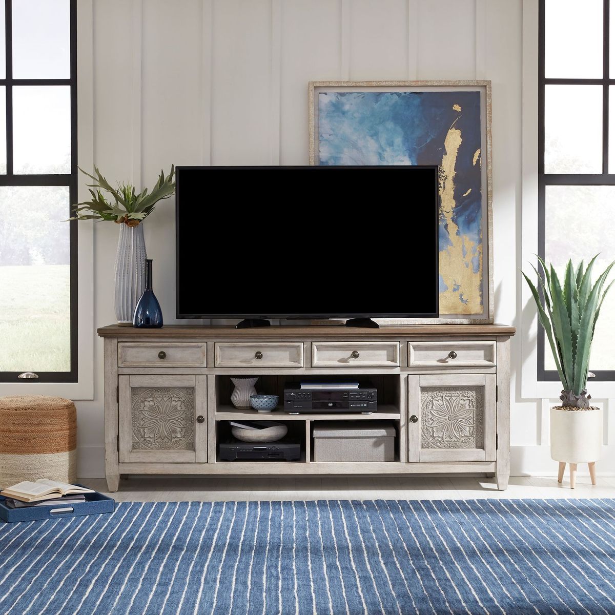 Liberty Heartland 76" Tile TV Console in Antique White