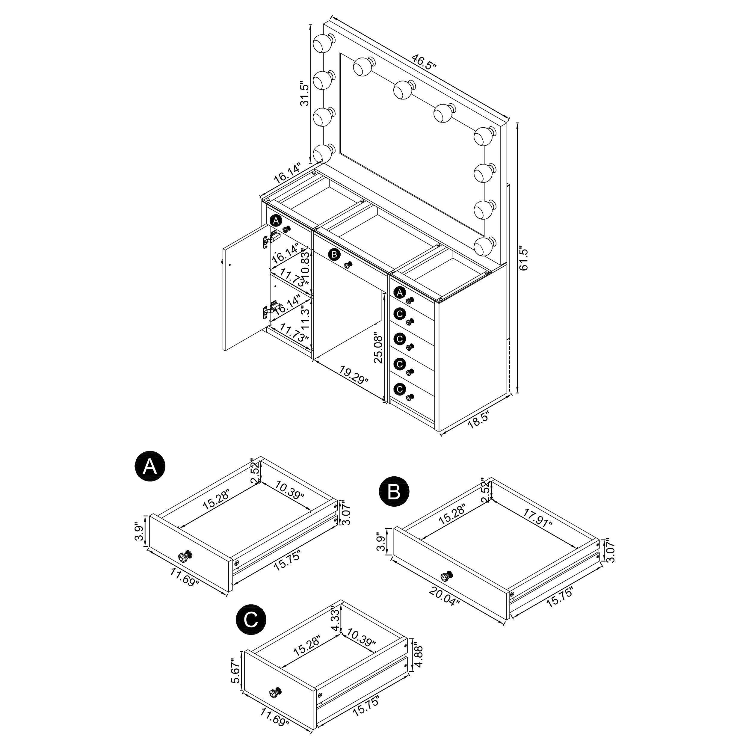 Acena Makeup Vanity Table with LED Mirror