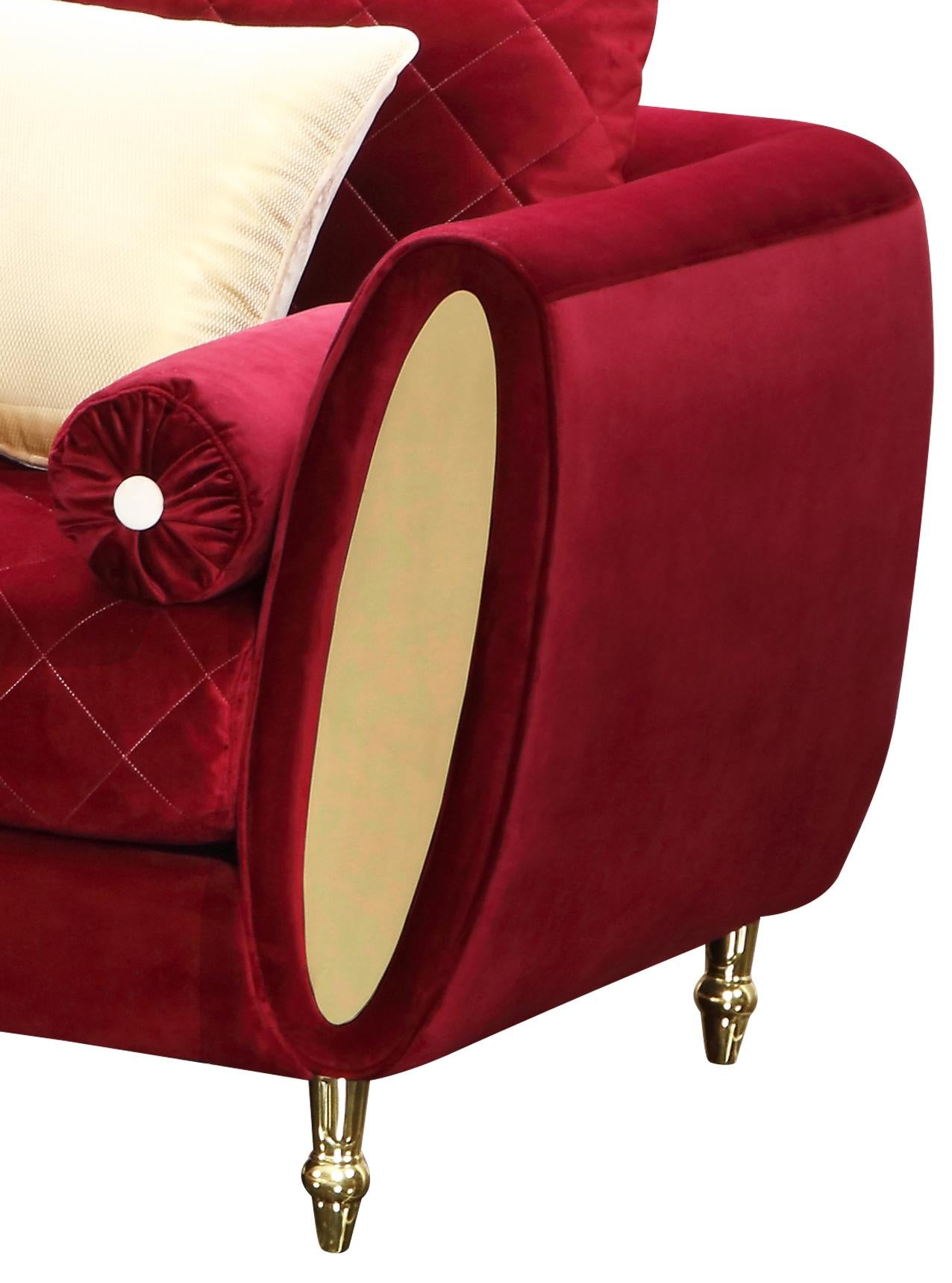 Ruby Modern Style Red Chair with Gold Finish