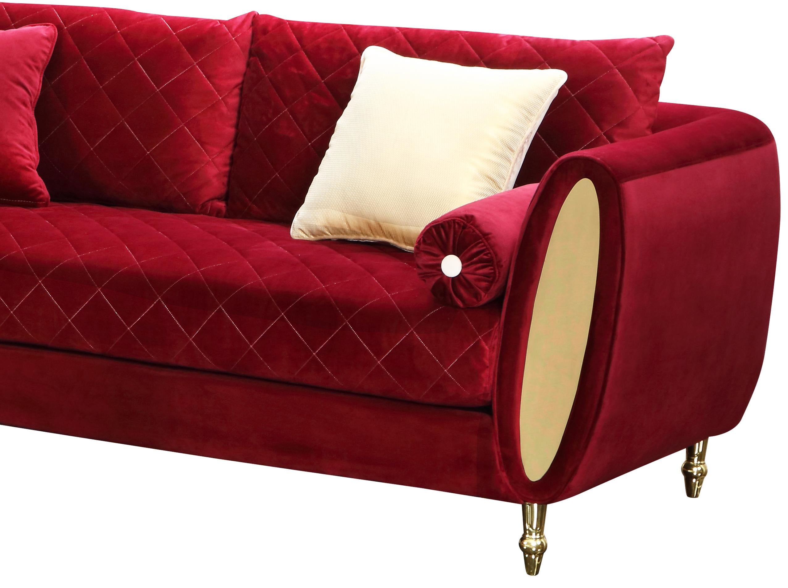 Ruby Modern Style Red Sofa with Gold Finish