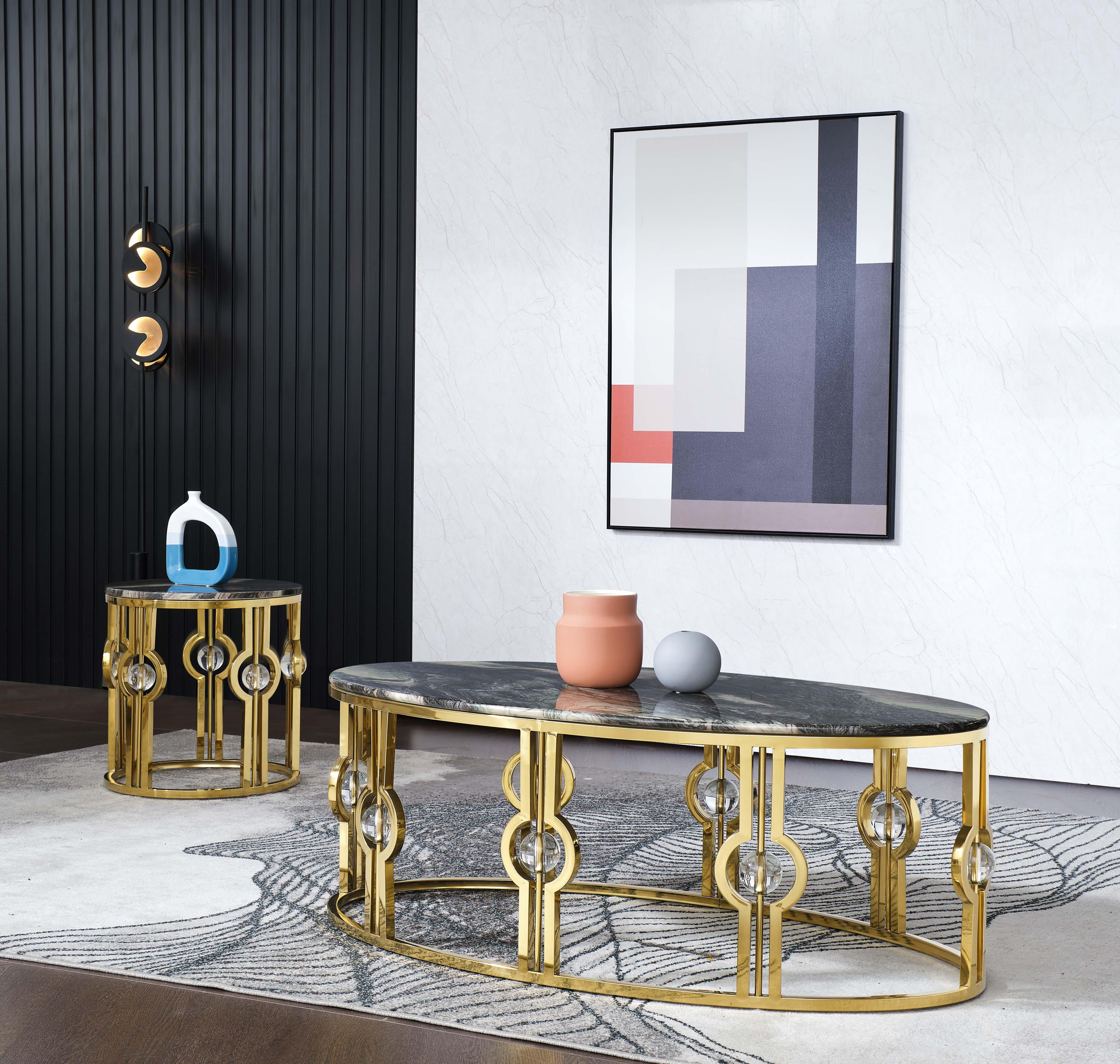 Anika Modern Style Marble Coffee Table with Metal Base