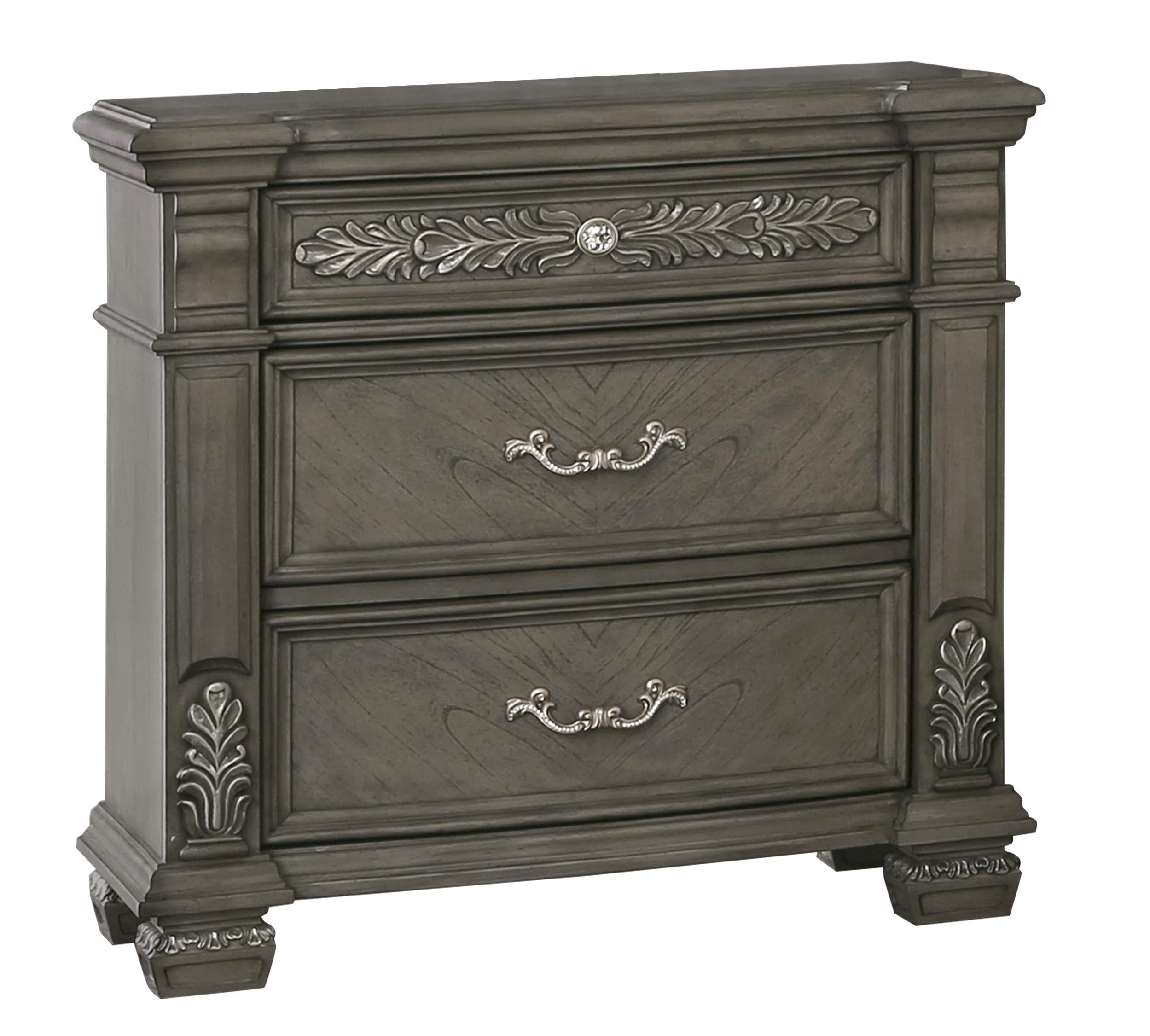 Silvy Transitional Style Nightstand in Gray finish Wood image