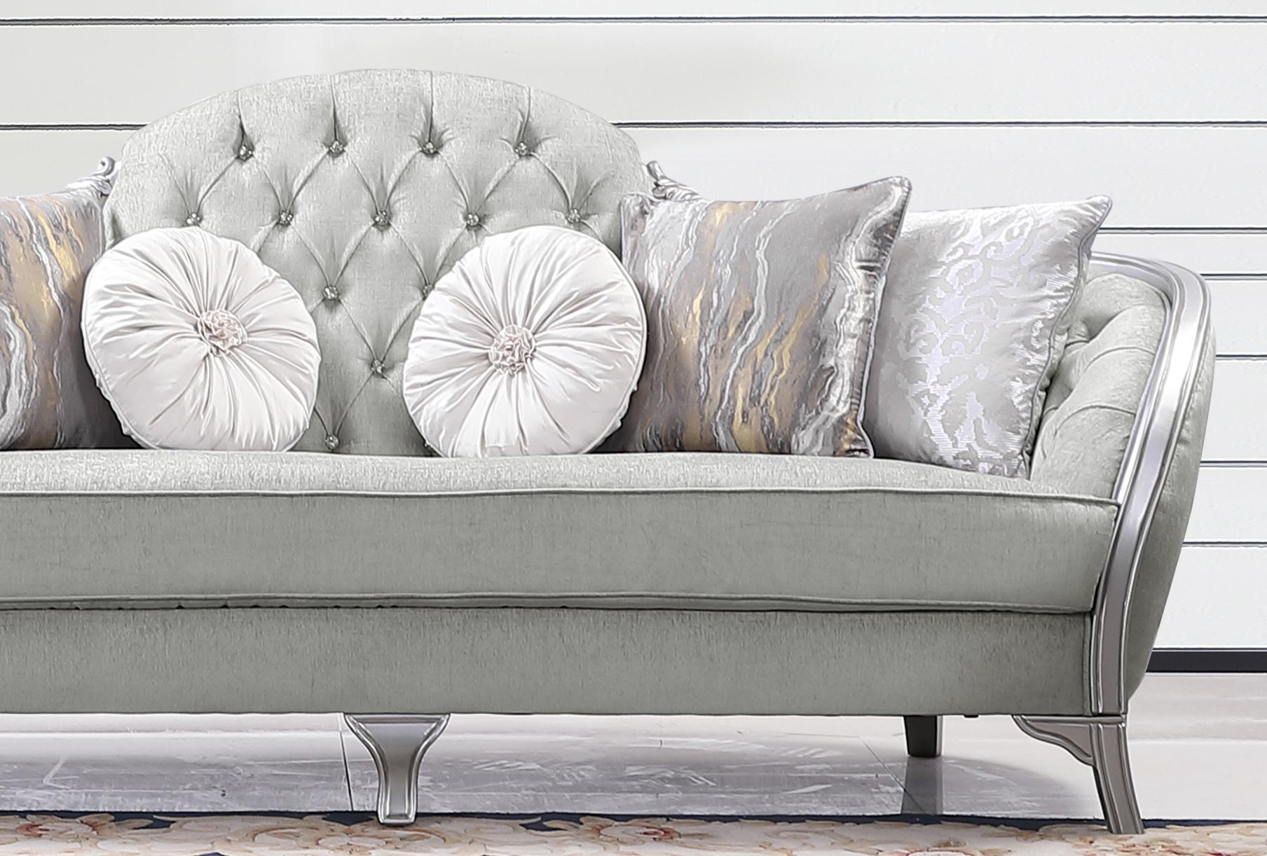 Natalia Transitional Style Sofa in Silver finish Wood