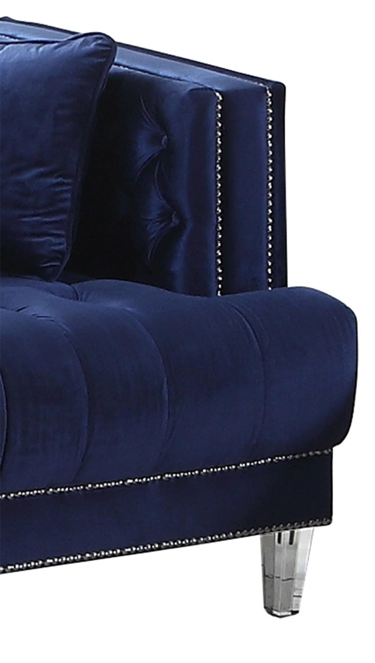 Kendel Blue Modern Style Navy Sofa with Acrylic Legs