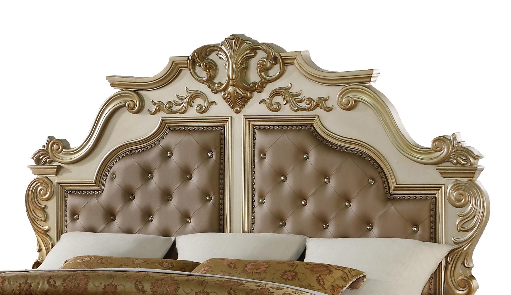 Miranda Transitional Style Queen Bed in Gold finish Wood