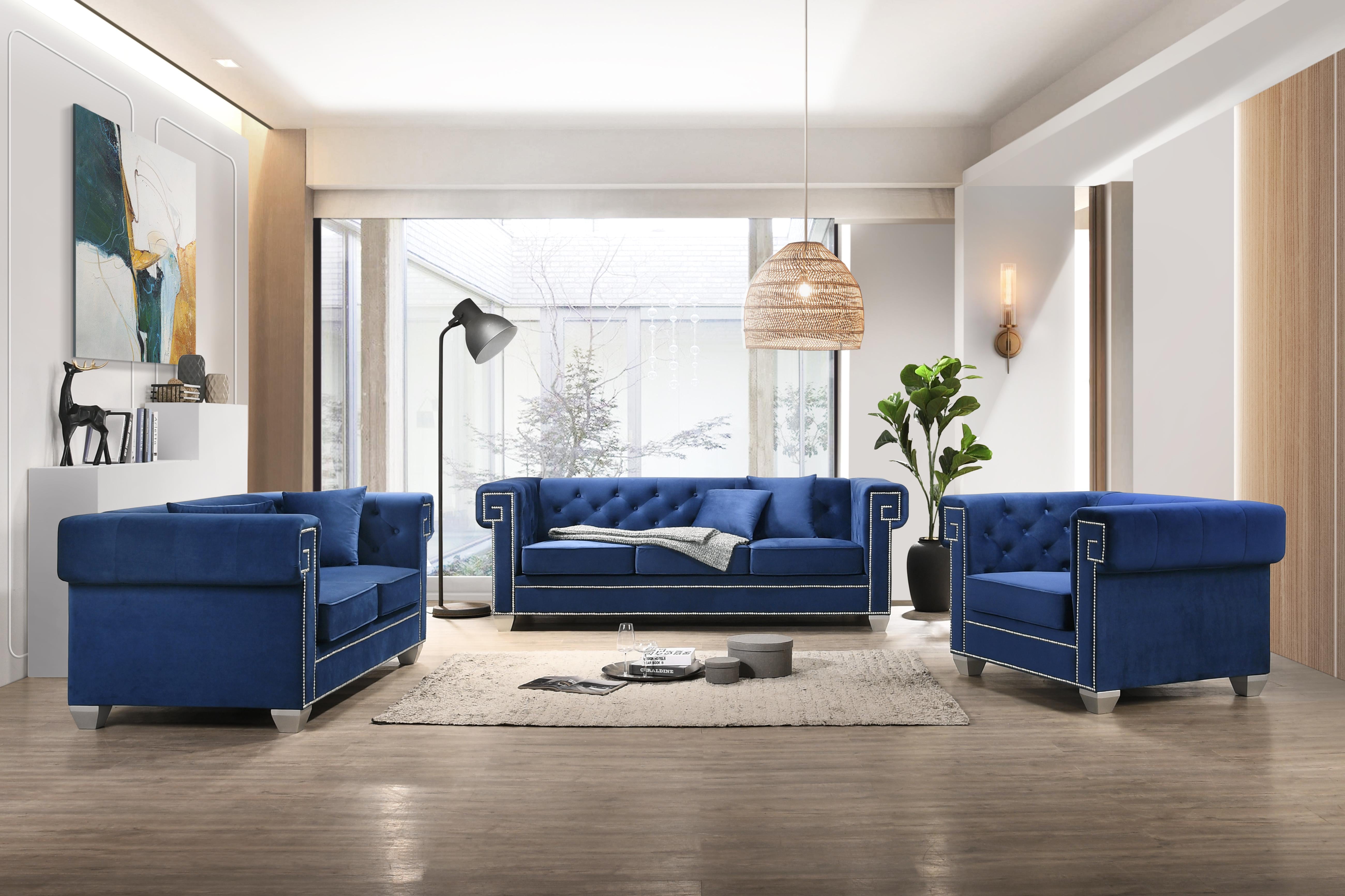 Clover Modern Style Blue Sofa with Steel Legs