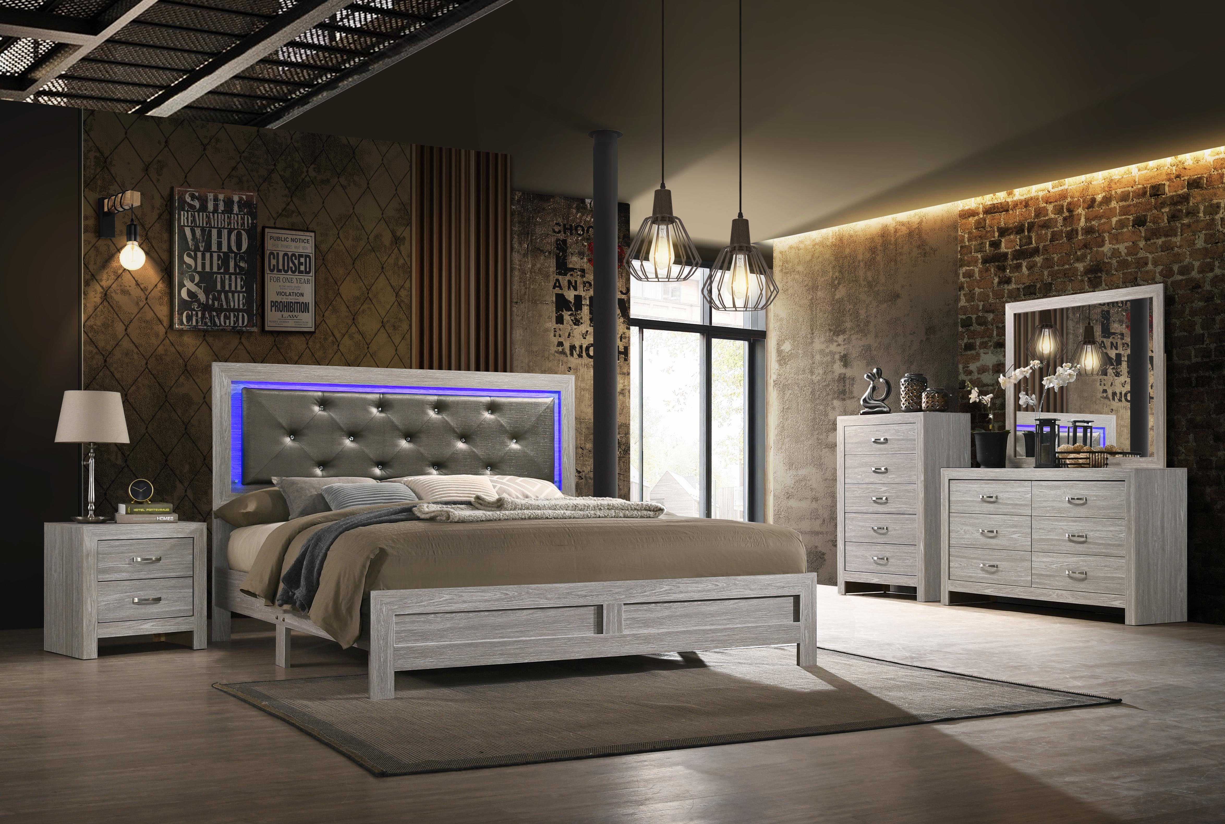 Yasmine White Modern Style King Bed in Gray finish Wood