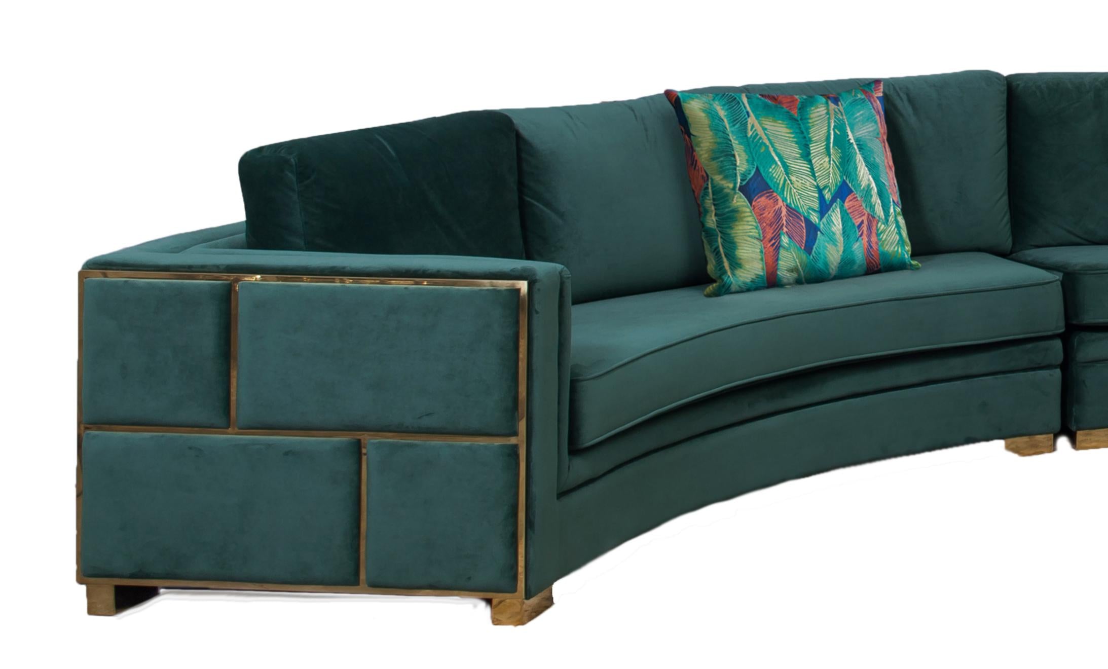 Marco Sectional in Green with Gold Finish