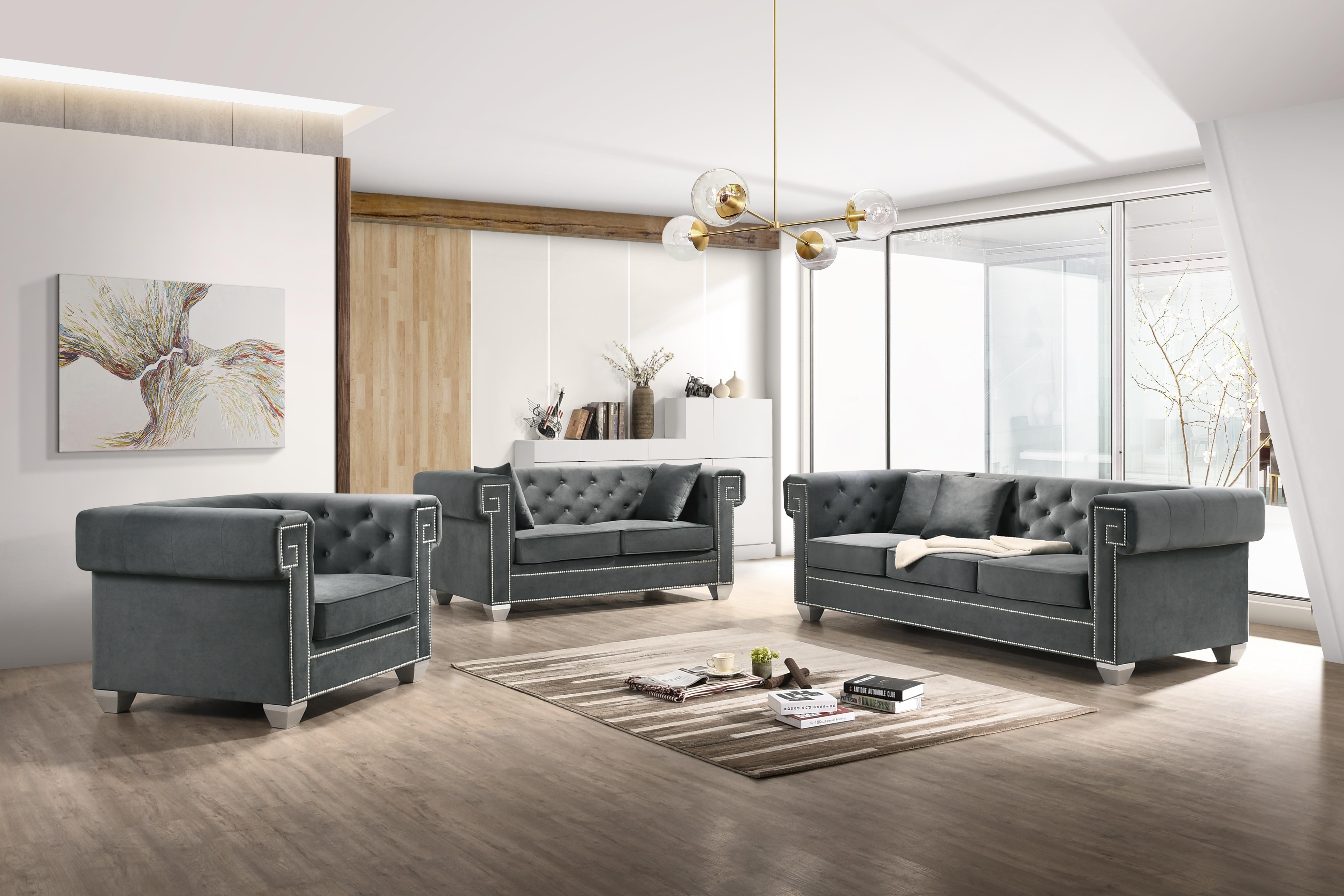 Clover Modern Style Gray Sofa with Steel Legs