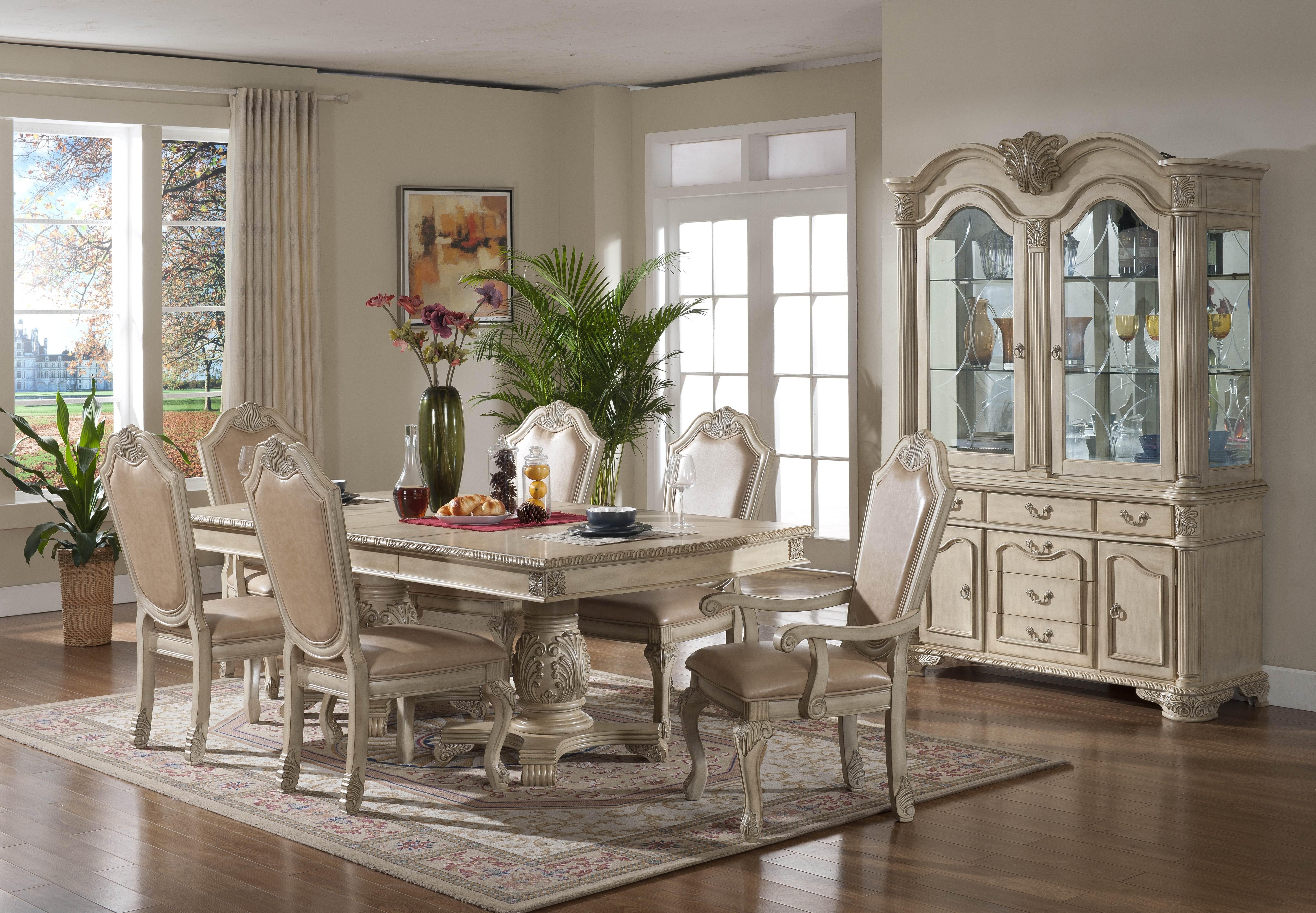 Veronica Antique White Traditional Style Dining Hutch in Champagne finish Wood