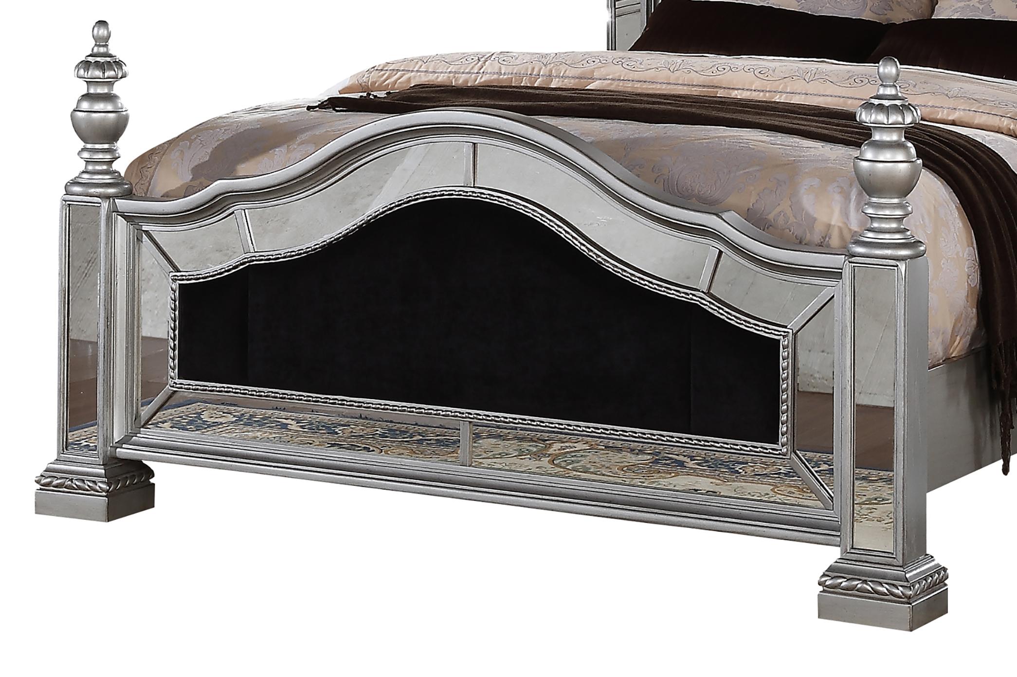 Pamela Transitional Style King Bed in Silver finish Wood