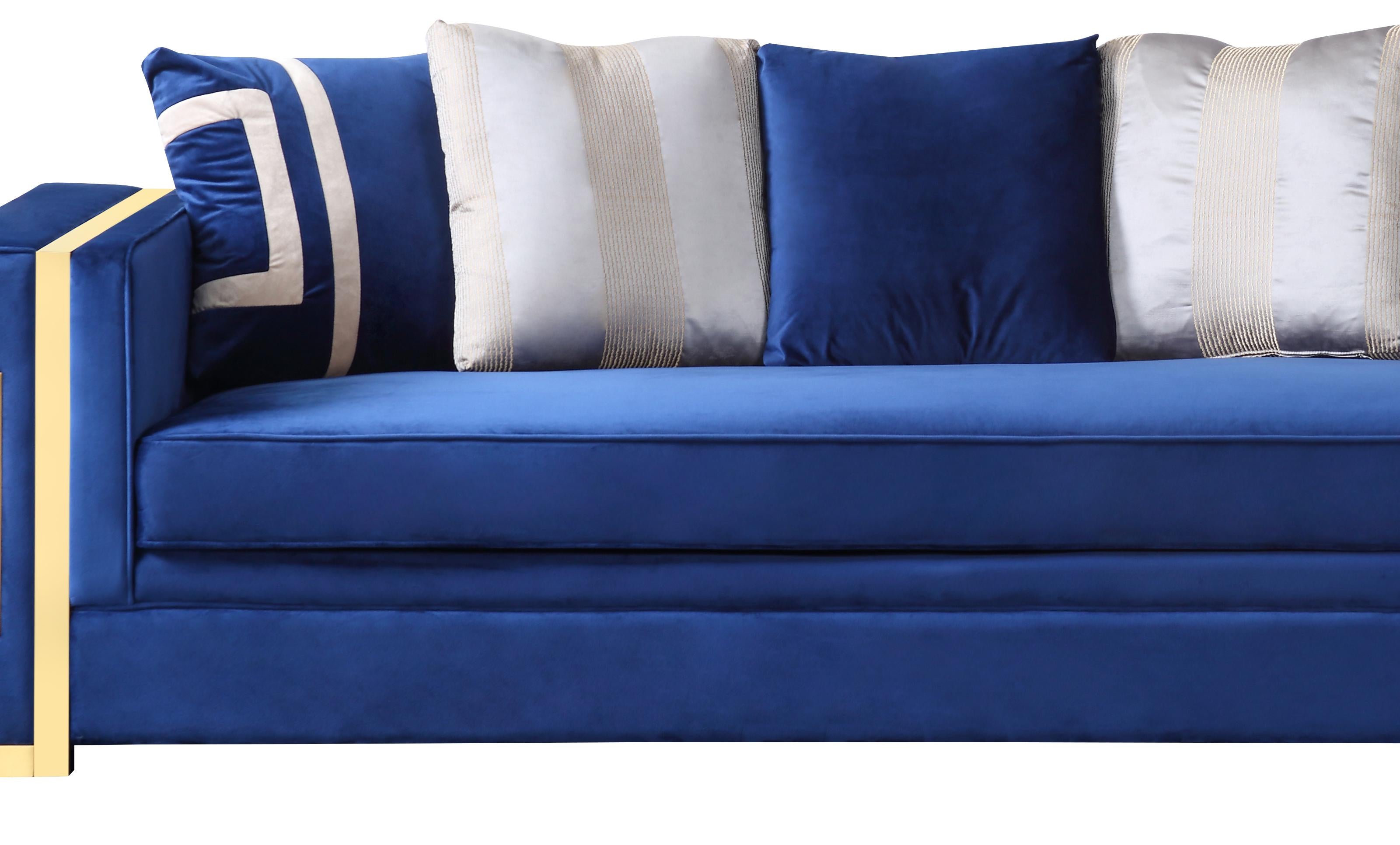 Lawrence Modern Style Navy Sofa with Gold Finish