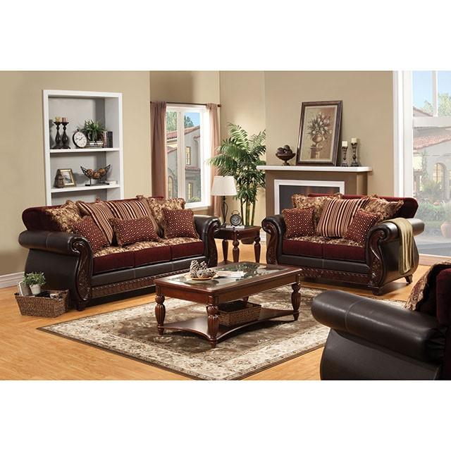 Franklin Burgundy/Espresso Sofa, Burgundy