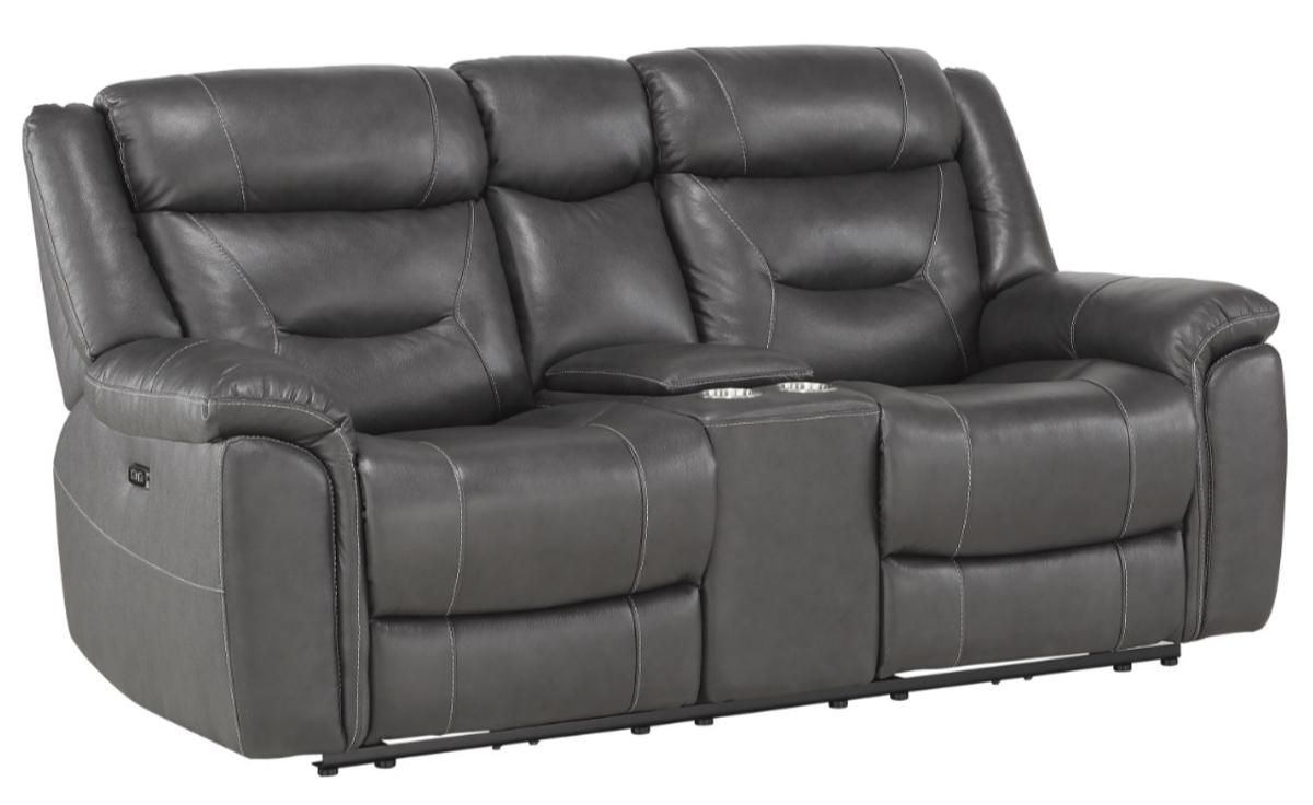 Homelegance Furniture Danio Power Double Reclining Loveseat with Power Headrests in Dark Gray 9528DGY-2PWH