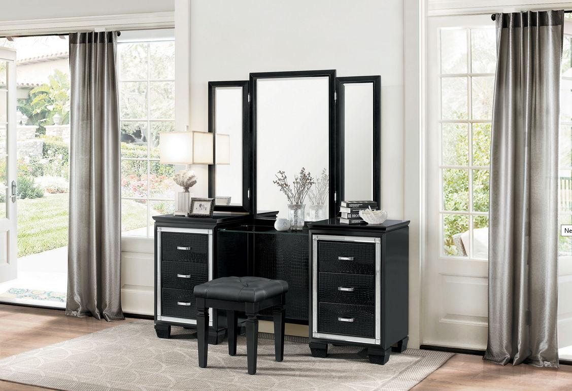 Homelegance Allura Vanity Dresser with Mirror in Black 1916BK-15*