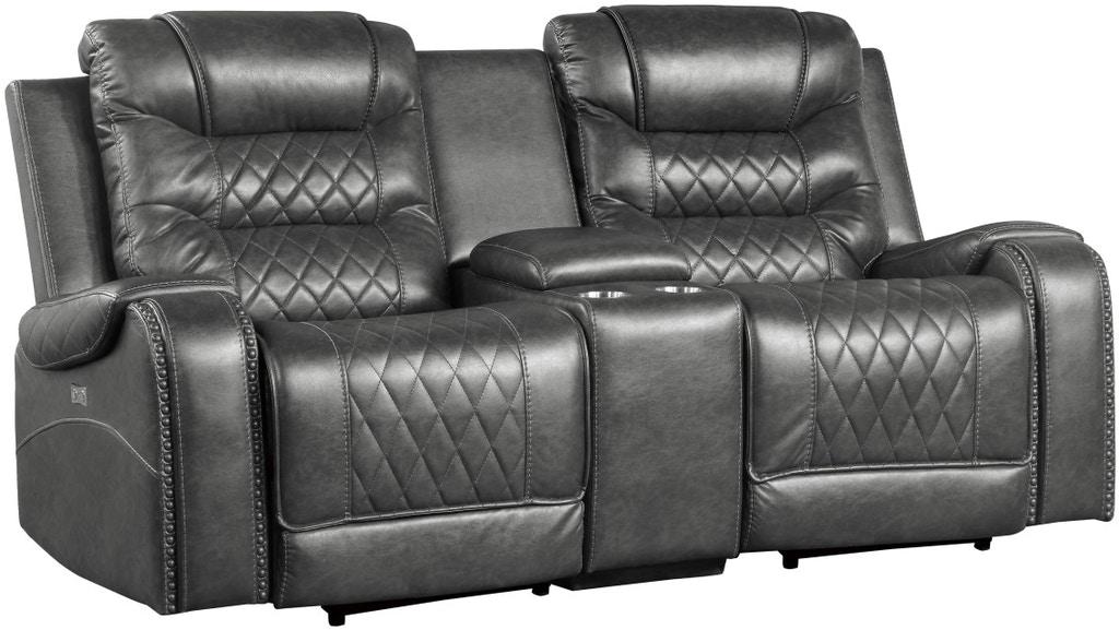 Homelegance Furniture Putnam Power Double Reclining Loveseat in Gray 9405GY-2PW