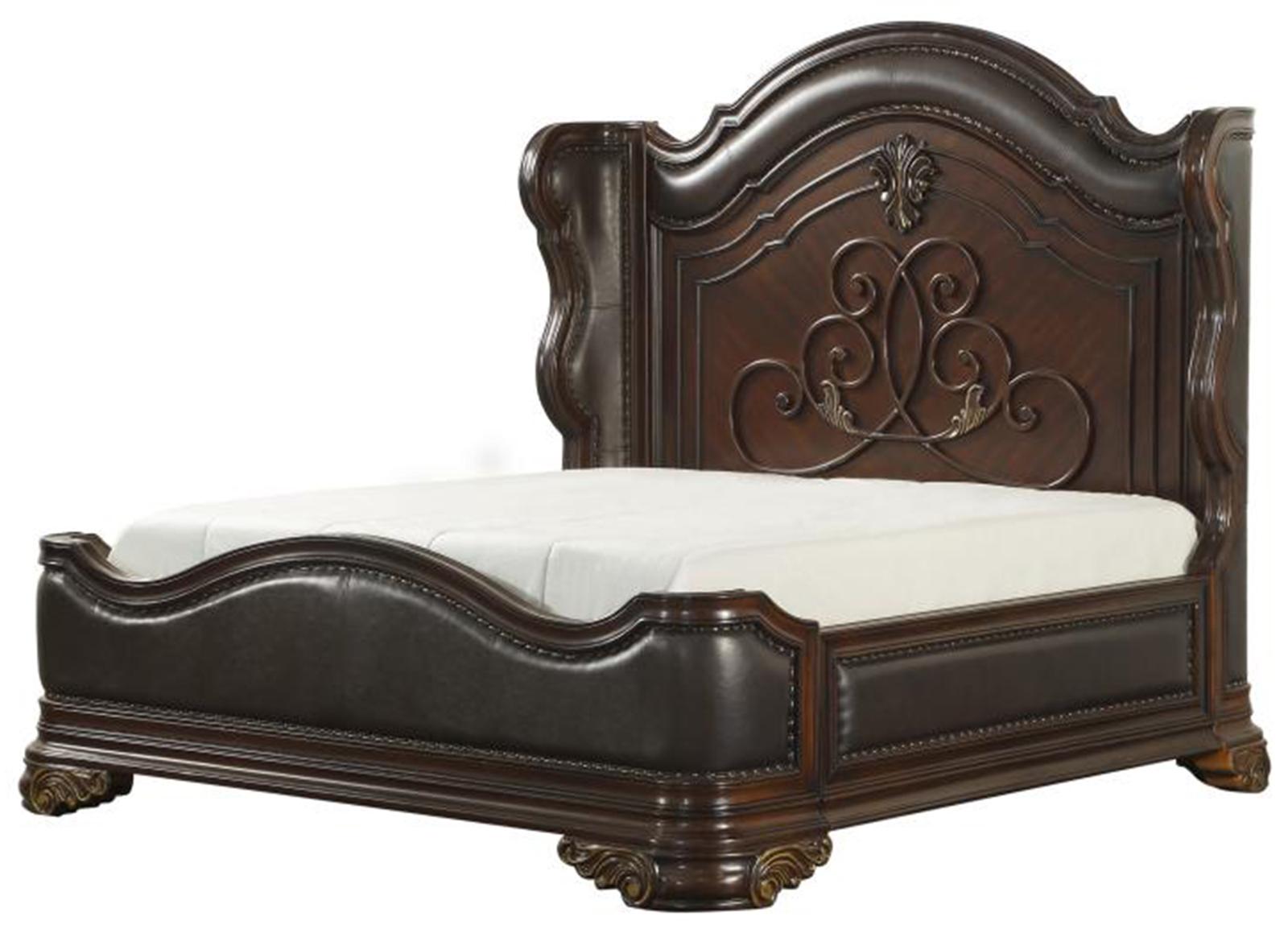 Royal Highlands Queen Upholstered Panel Bed in Rich Cherry 1603-1