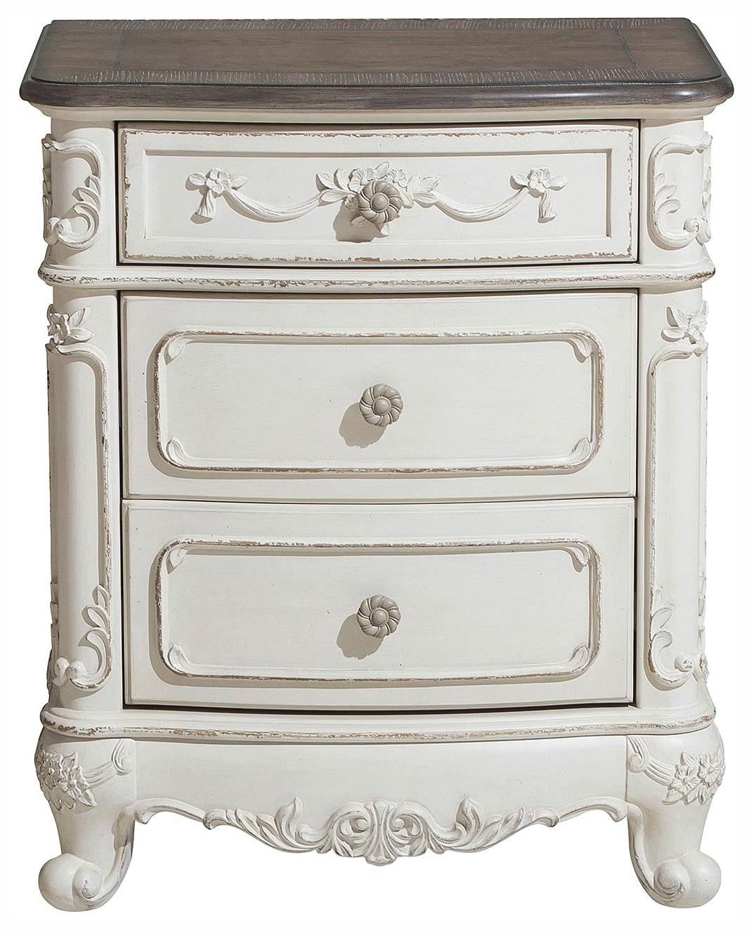 Cinderella Night Stand in Antique White with Grey Rub-Through 1386NW-4 image