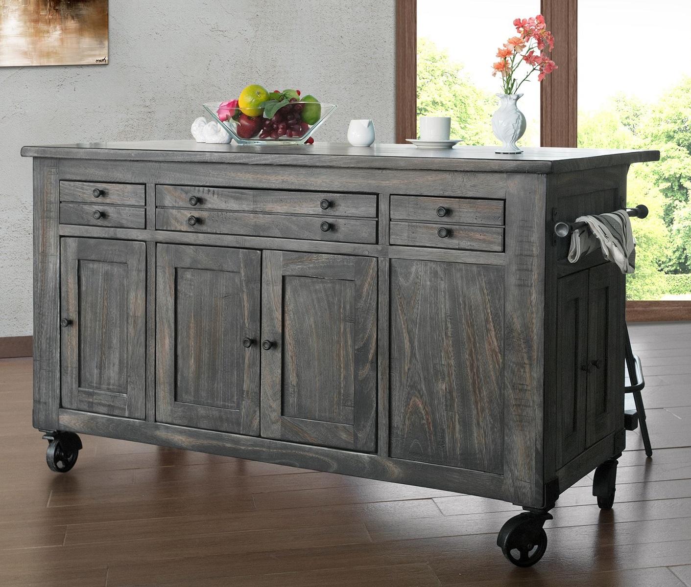 Moro 3 Drawer Kitchen Island in Warm Gray