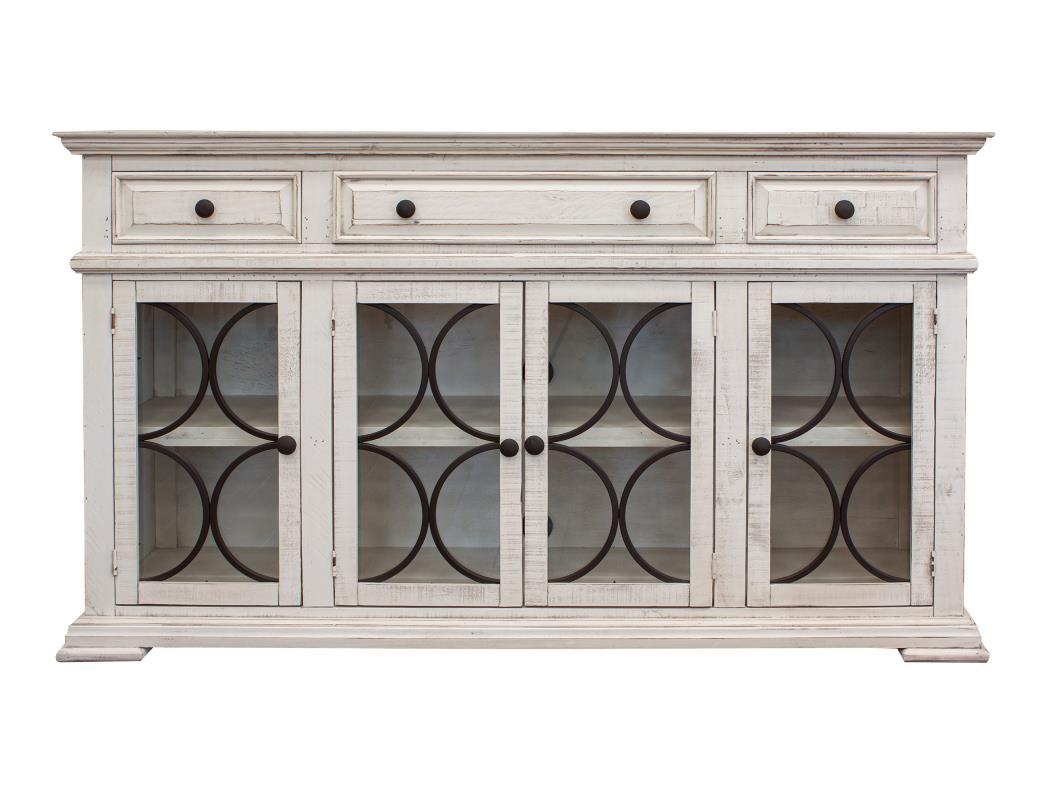 Bonanza Ivory Console w/4 Glass Doors and 3 Drawers