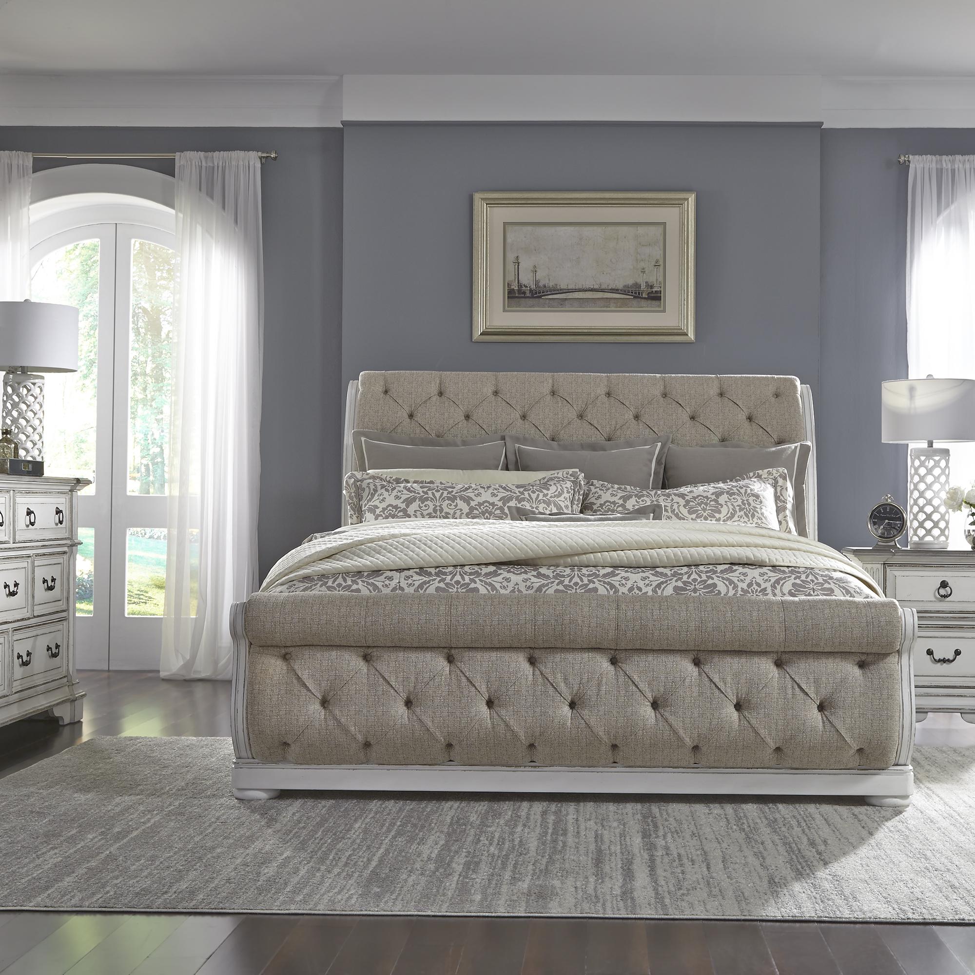 Abbey Park King Uph Sleigh Bed, Dresser & Mirror, Night Stand image