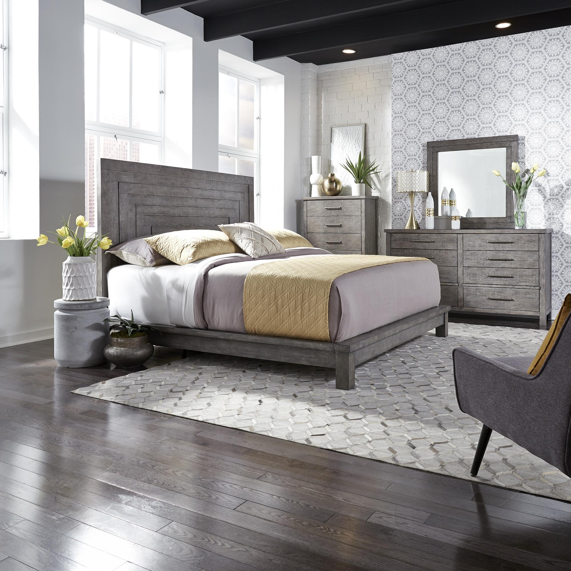 Modern Farmhouse King Platform Bed, Dresser & Mirror, Chest