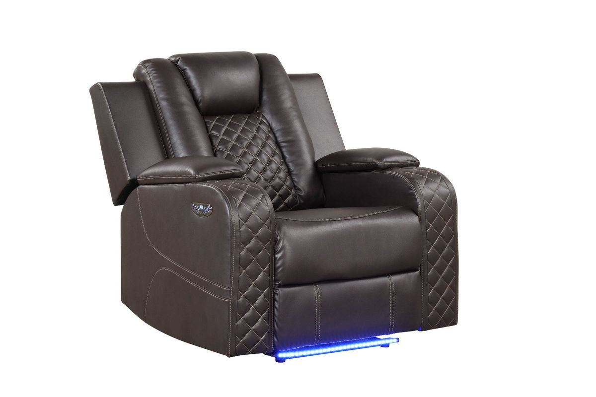 Galaxy Home Benz LED & Power Recliner Chair in Brown