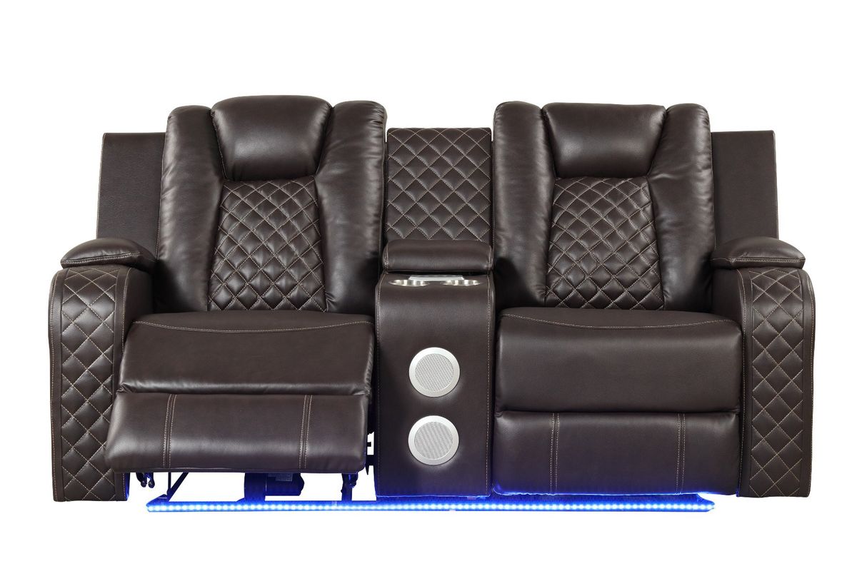 Galaxy Home Benz LED & Power Reclining Loveseat in Brown