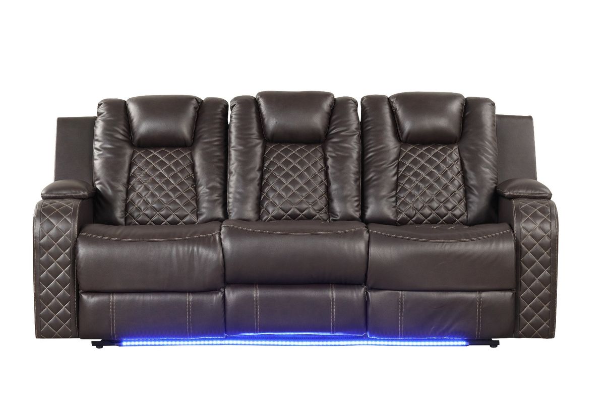 Galaxy Home Benz LED & Power Reclining Sofa in Brown image