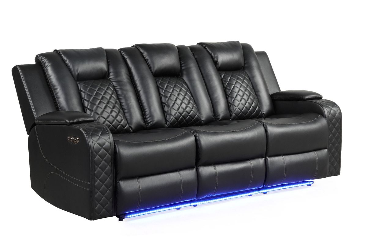 Galaxy Home Benz LED & Power Reclining Sofa in Black