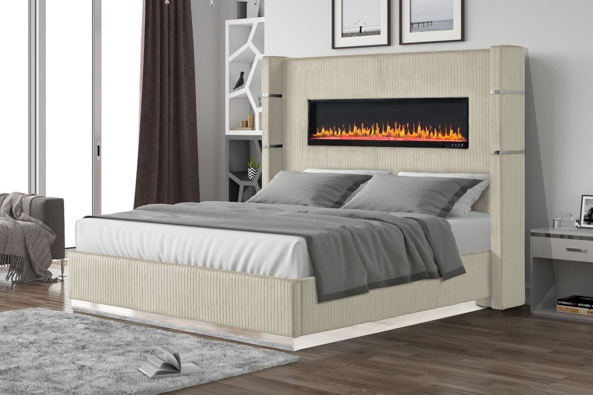 Galaxy Home Lizelle Queen Bed in with Ambient Lighting in Beige