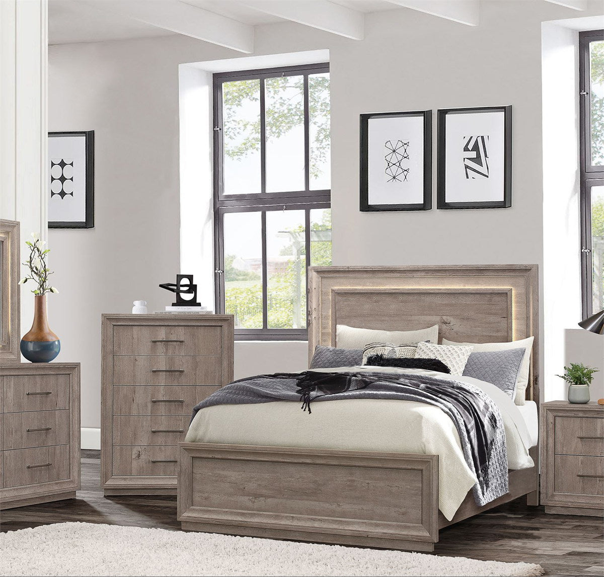 Liberty Furniture Horizons King Panel Bed with HB Lights in Graystone