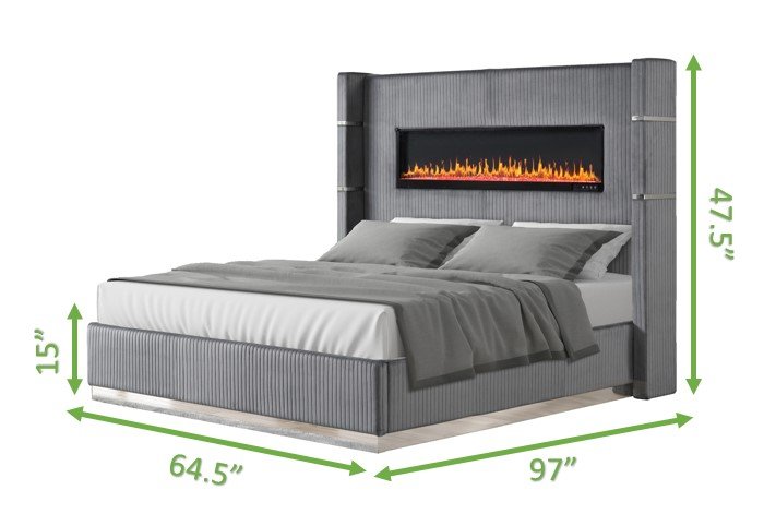 Galaxy Home Lizelle Queen Bed in with Ambient Lighting in Gray