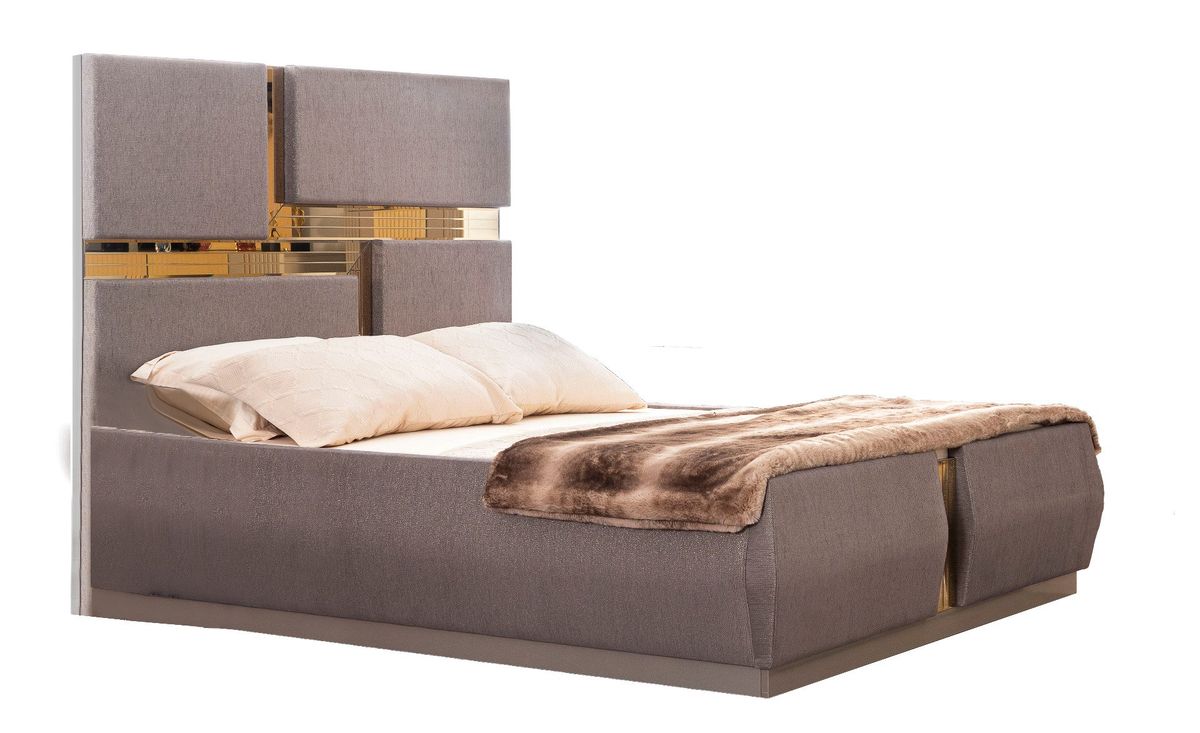 Galaxy Home Lorenzo Gold Detailed Tufted Upholstery King Bed in Grey image